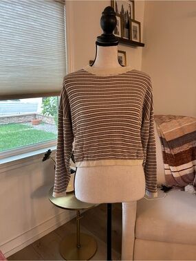 Striped Crewneck Sweater - Brown & Cream